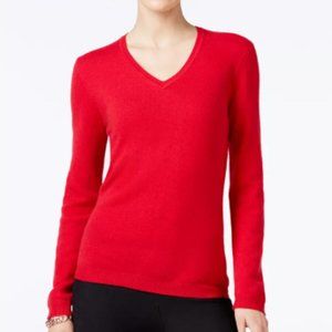 Macy's 100% cashmere V-Neck sweater in red, size XS